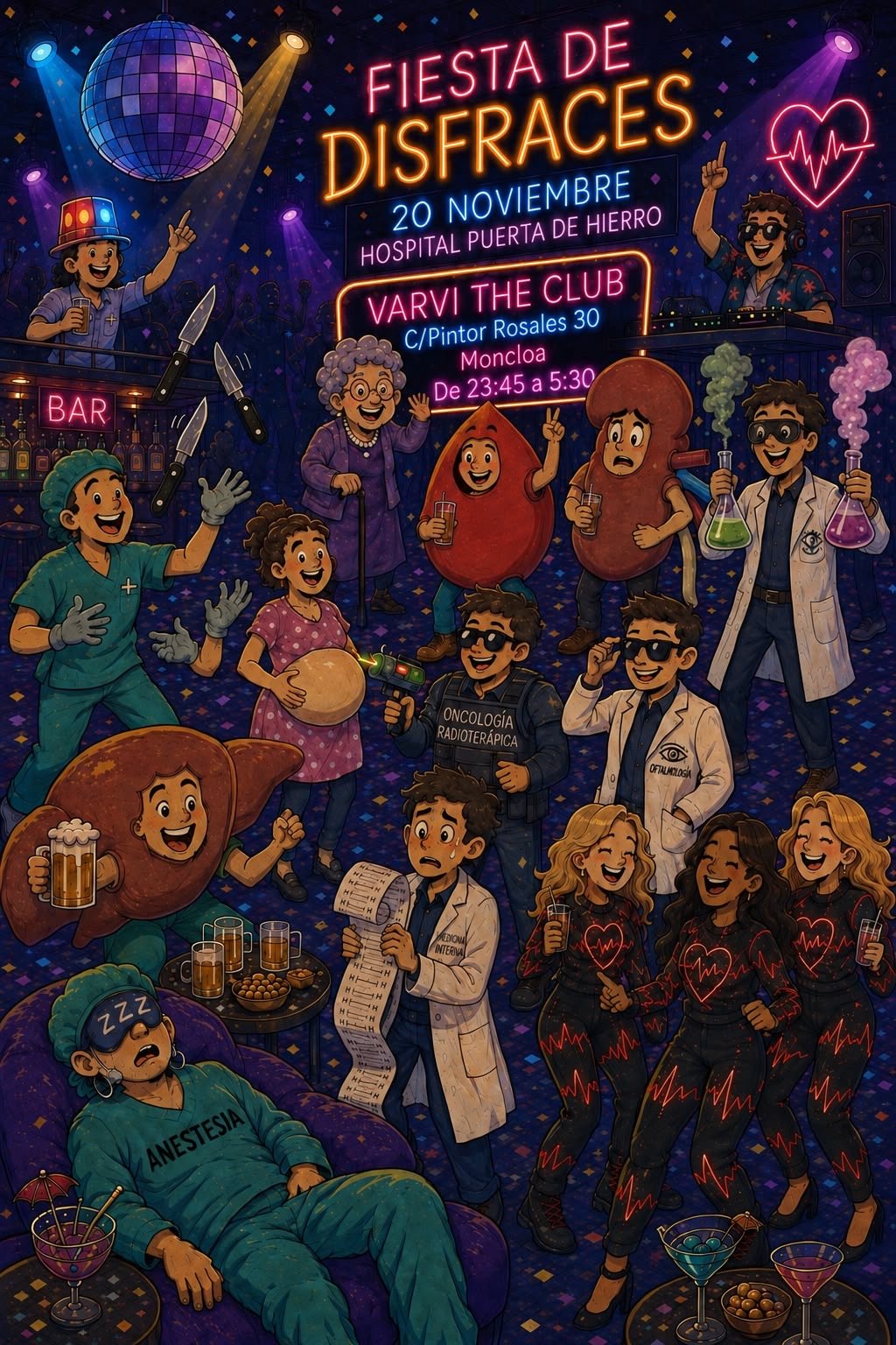 Cartel de Fiesta Disfraces Hospital Puerta de Hierro