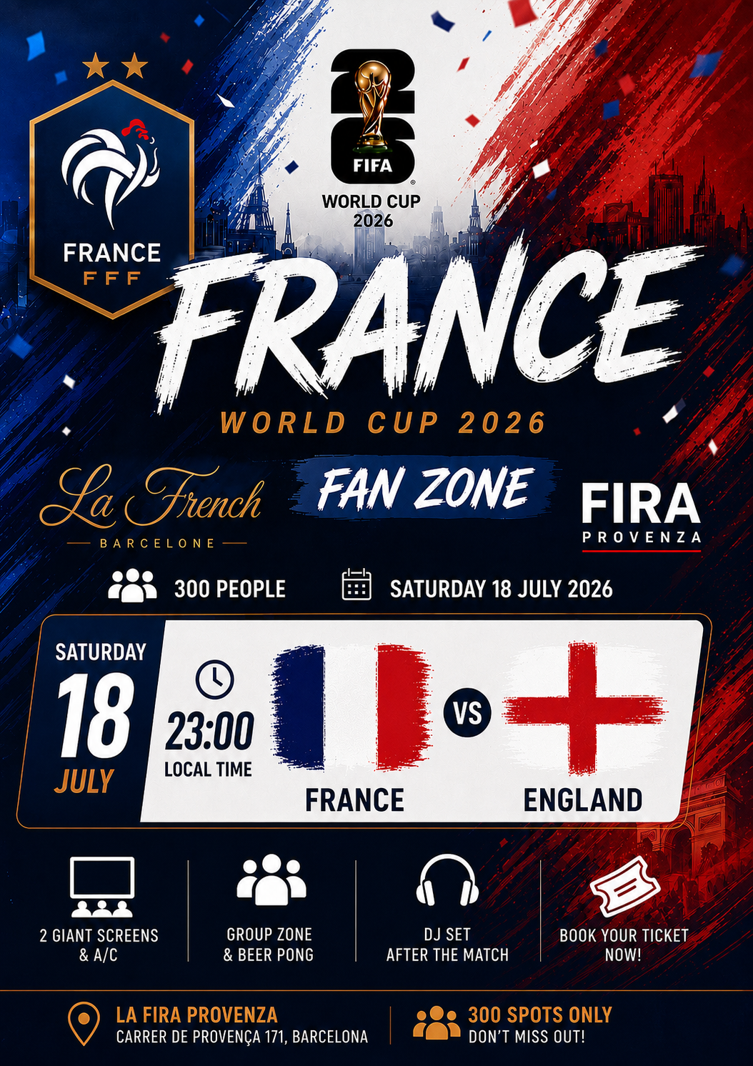 🇫🇷 France - Angleterre 🏴󠁧󠁢󠁥󠁮󠁧󠁿 FAN ZONE FIRA PROVENZA
