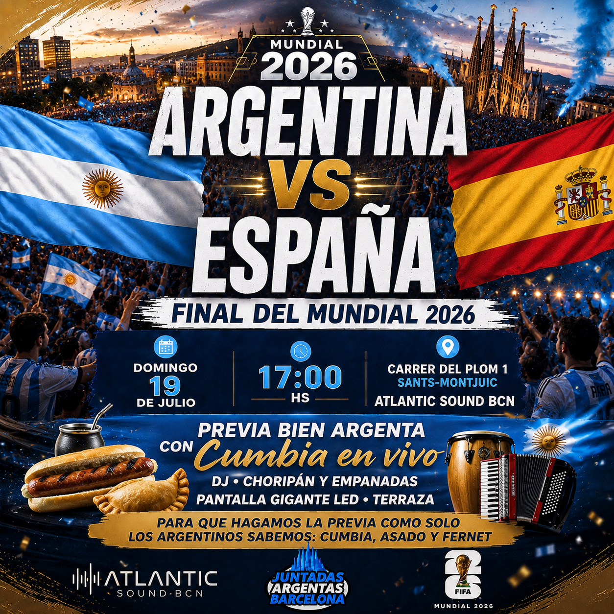 Argentina vs España FAN FEST y Final del mundial 2026 EN PANTALLA GIGANTE DE LED