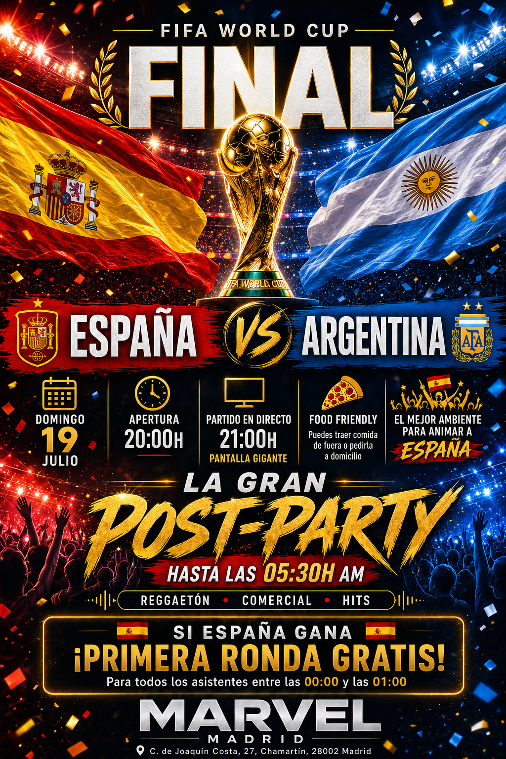 España vs Argentina + POST-PARTY hasta las 05:30 AM