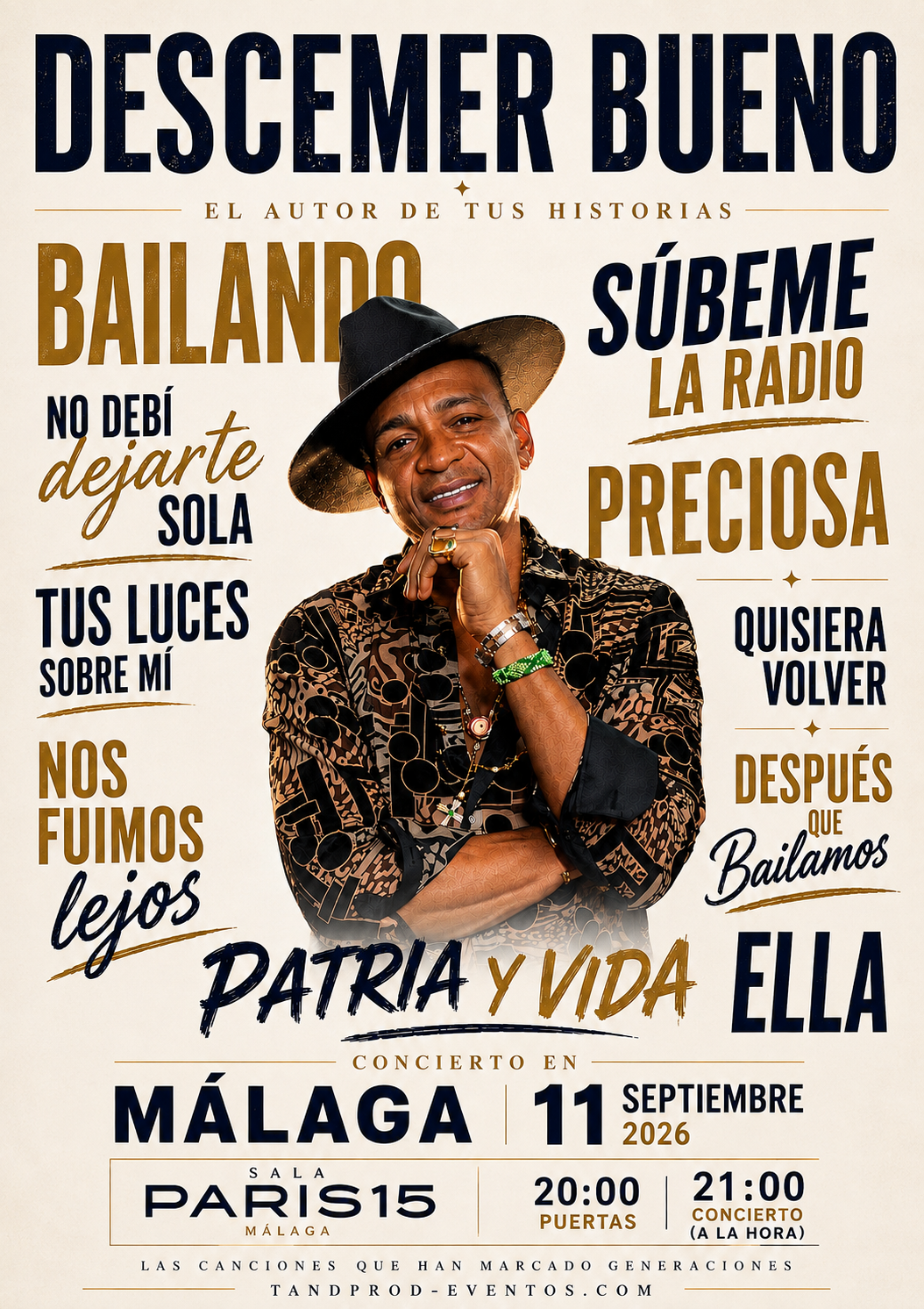 DESCEMER BUENO EN CONCIERTO SALA PARIS15 MALAGA VIERNES 11 DE SEPTIEMBRE 2026