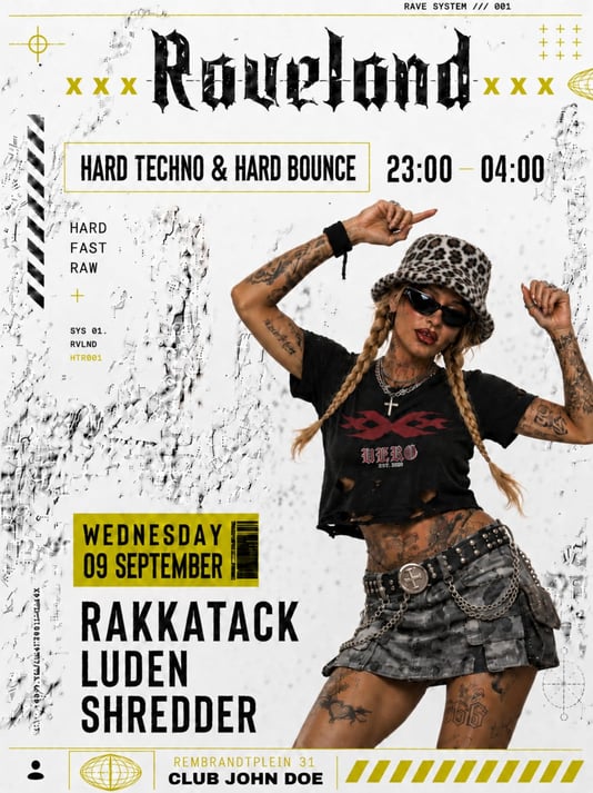 RAVELAND: Hard Techno & Hard Bounce w/ RAKKATACK, Ludens & Shredder in John Doe, Amsterdam