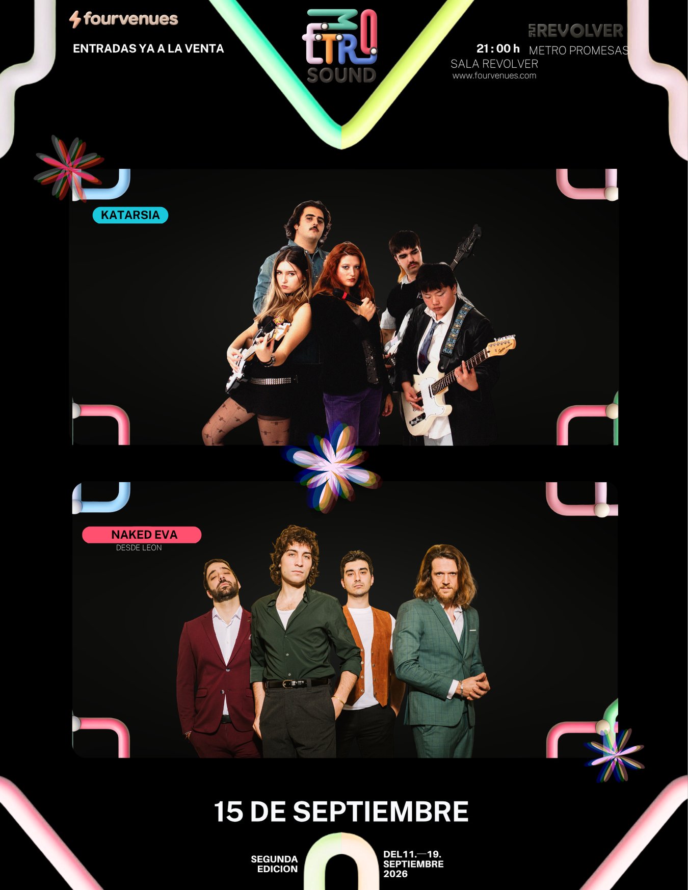Metro Promesas 15/09/26 SALA REVOLVER con KATARSIA Y NAKED EVA DESDE LEON